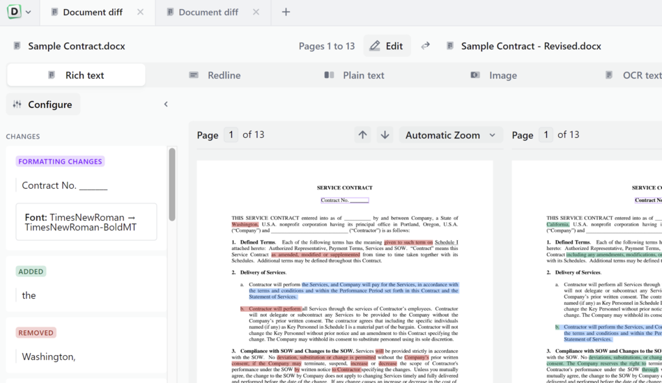 Rich text comparison